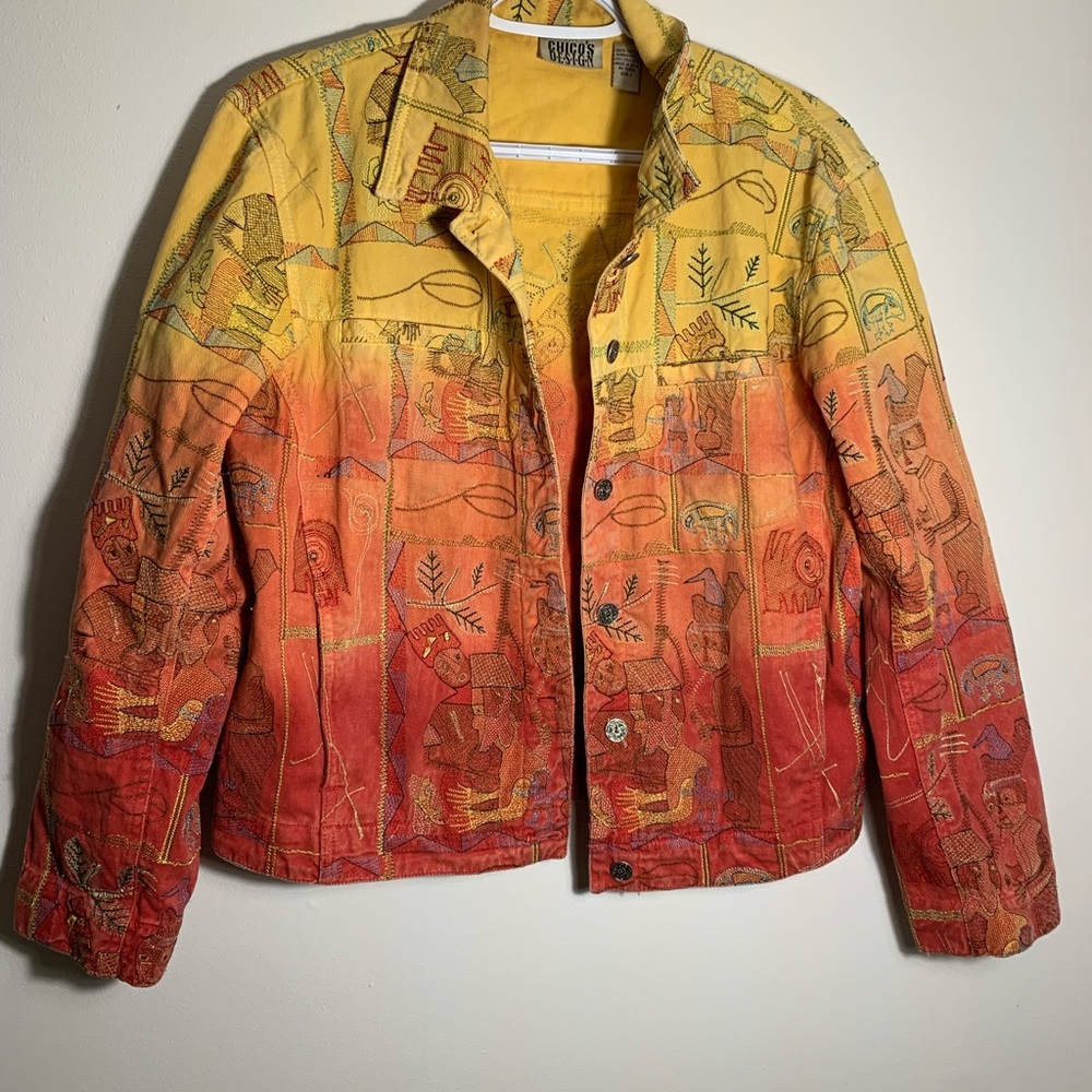 Chico's orange and yellow ombré embroidered Jacket
